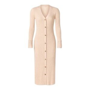 Jason Wu Collective Cardigan Sweater Dress Button Up Beige Ribbed Knit Size M